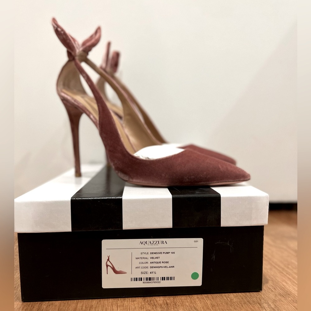 Aquazzura Deneuve 105 Bow Tie Lump, Antique Rose Velvet